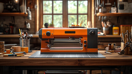 well equipped tiling workshop precision tile cutter actively slices ceramic tile ensuring smooth edges. environment organized various tiling tools and materials.