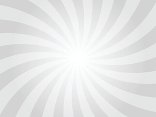 Light gray sunburst background. Radial retro glowing rays banner. Soft grey retro whirlwind starburst vector abstract background. Twisted radial illustration.