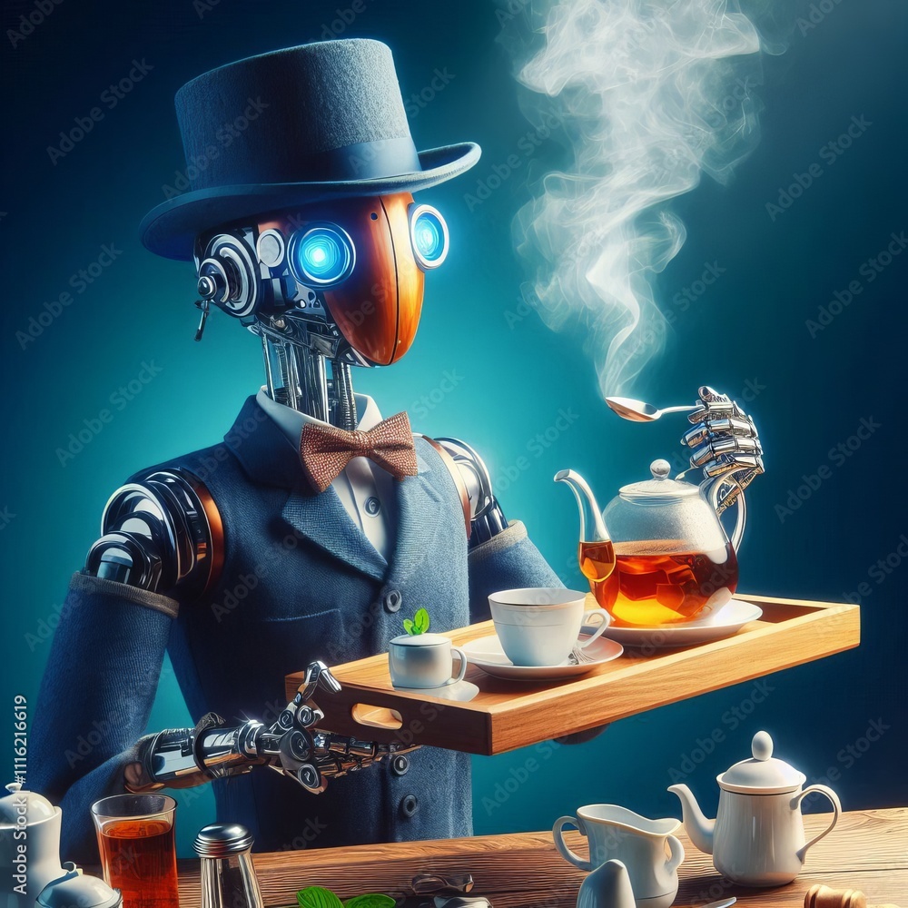 Poster robot butler a constructor invents a robot butler with a top hat