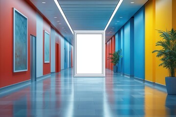 Fototapeta premium blank, empty white picture frame mockup positioned in a sterile hospital corridor, inviting creativity and personalization in a clinical environment