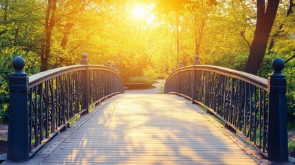 beautiful bridge in a park on a sunrise
