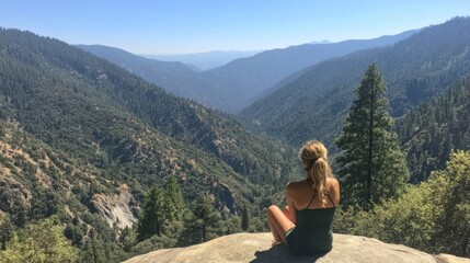 Fototapeta premium Woman Contemplating the Mountain View