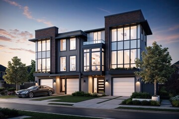 Fototapeta premium Elegant Modern Design of a Luxury Townhouse in a Prime Residential Area