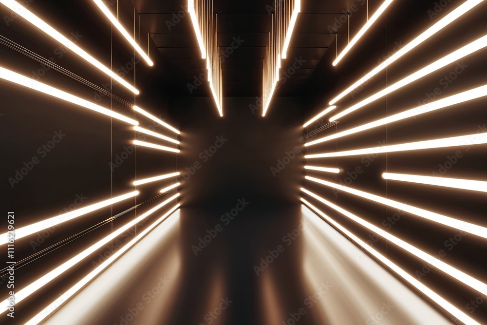 Poster three dimensional neon abstract environment with glowing ascending light lines