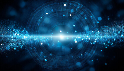 Obraz premium Abstract epic cinematic background. Blue glowing particles surrounded