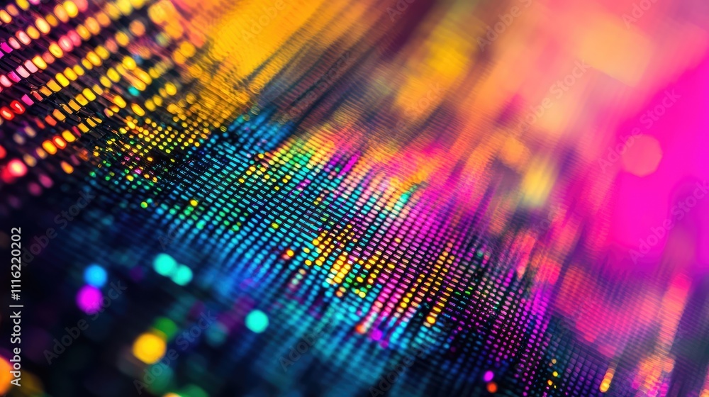Aufkleber a close-up view of a pixelated overlay texture with vibrant neon colors, creating a glitchy and digi
