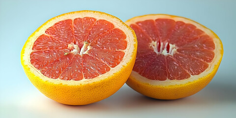 Two Halves of a Pink Grapefruit on a White Background - Realistic Image