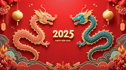 Fototapeta premium 2025 New Year's Greetings Card: Header for banner or website, greeting card or poster. Handwritten 2025 Logo Text Design