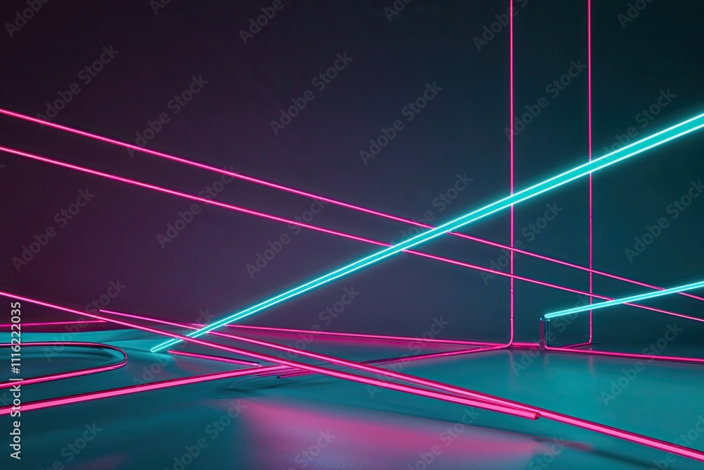 Aufkleber 3d neon lines in ruby and teal glow with stunning orientation on digital canvas