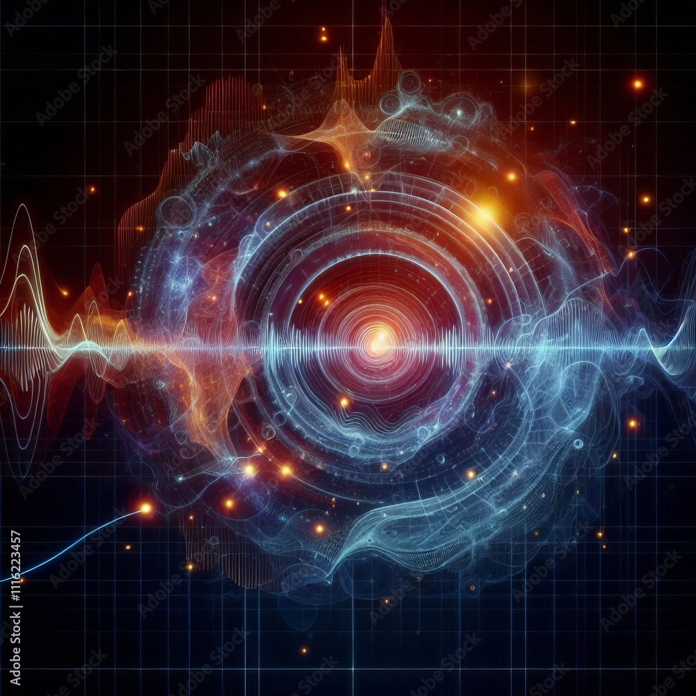 Poster sound a sound wave with frequencies and vibrations representing