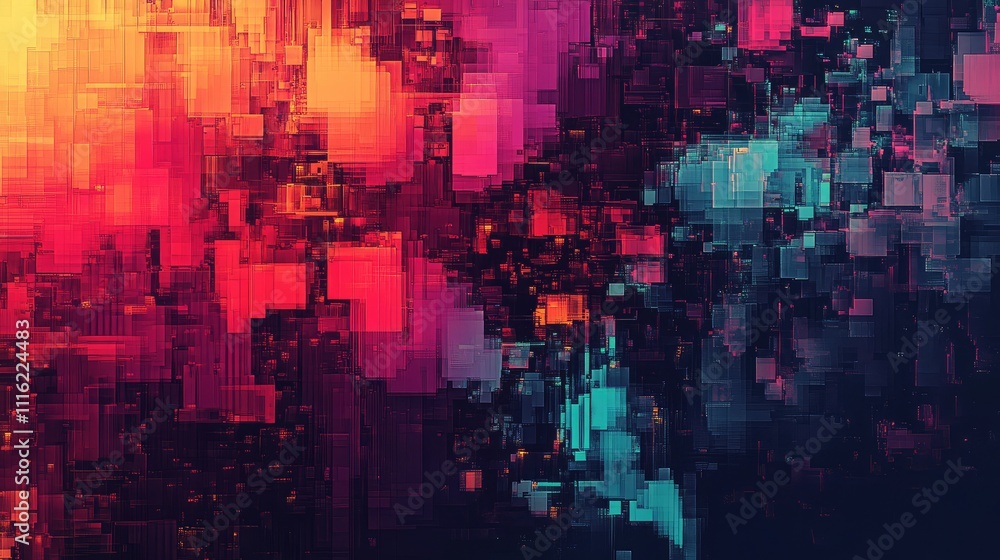 Aufkleber a detailed pixel overlay texture in rich, contrasting colors, creating a glitch-like, digital art pa