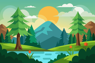 Obraz premium Nature flat illustration background landscape