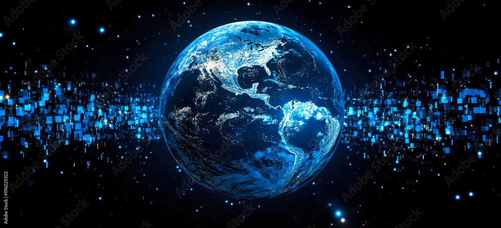 Poster digital transformation of planet earth with data streams in space
