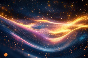 Obraz premium Abstract futuristic background with gold pink blue glowing neon moving high speed wave lines, Data transfer concept fantastic wallpaper