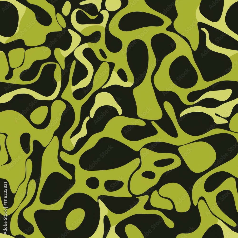 Poster intriguing abstract design light green shapes with varying textures and molecular patterns