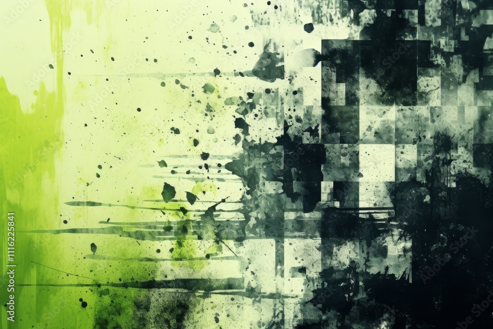 Poster exploring abstract art single color light green shapes with textures and layers for visual impact