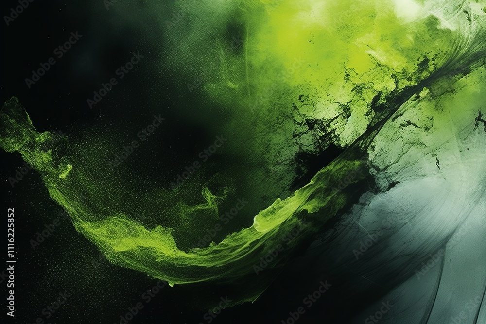 Poster exploring abstract art unique shapes and textures in a single light green hue for visual impact