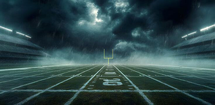 American football field in a dark stormy sky. 3d rendering. - Powered by Adobe