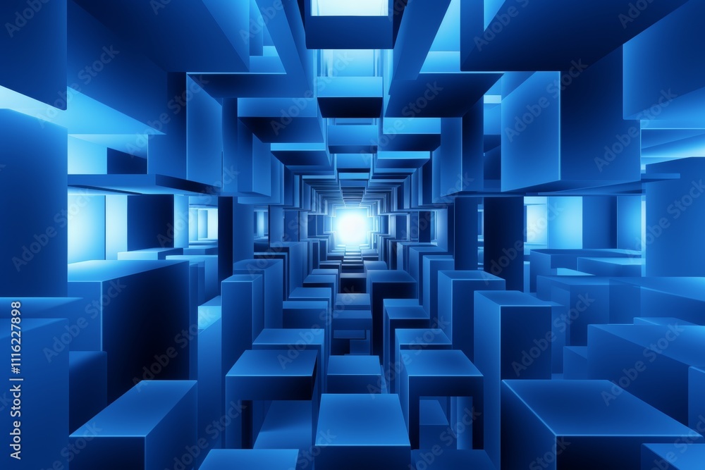 Poster mesmerizing blue and white cube illusions overlapping shapes creating stunning 3d visual deception
