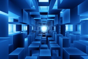 Fototapeta premium Mesmerizing blue and white cube illusions overlapping shapes creating stunning 3d visual deception