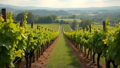 Naklejka premium Viñedo al aire libre en paisaje natural