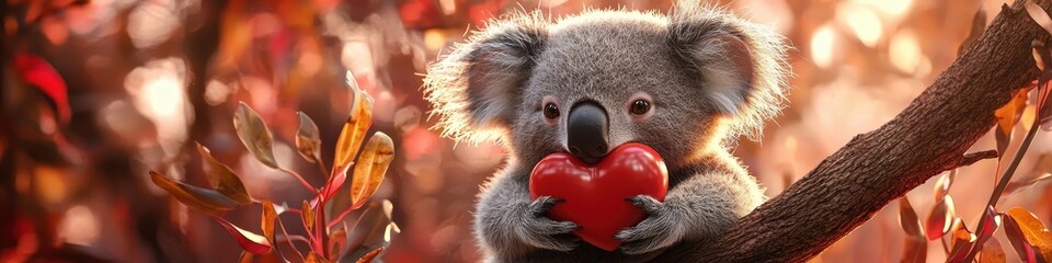 Naklejka premium Close-up of a koala with a heart. Selective focus