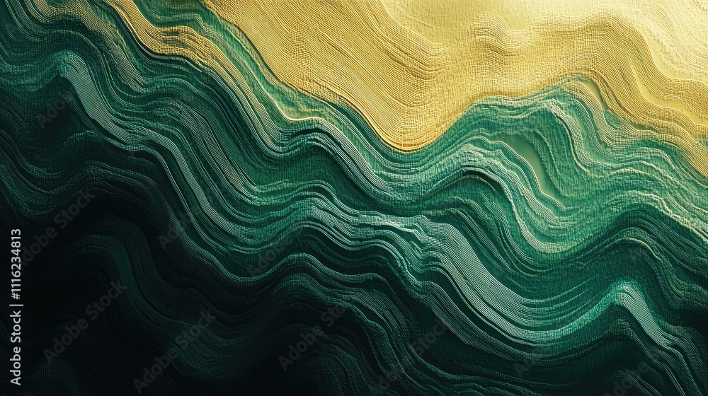 Poster a dynamic gradient pixel art animation, where the colors shift from gold to green in a flowing, digi