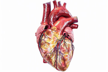 Naklejka premium Heart is shown in a close up, with its veins and arteries visible.
