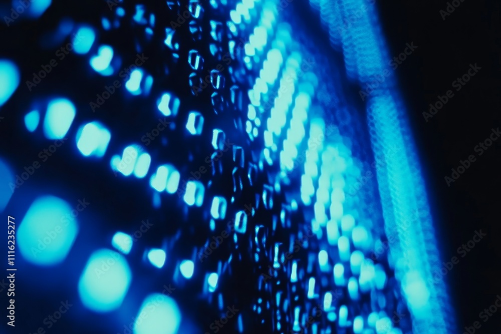 Poster abstract blue light patterns showcasing digital data representation with a futuristic vibe, emphasiz