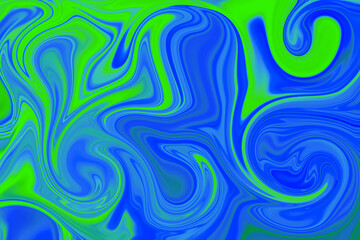 Abstract background of blue and green color from twirling waves. Background for design. Marble ink colorful. Can be used for background or wallpaper. Good for design or logo background or backdrop.
