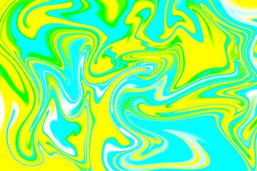 Abstract background of blue and yellow color from twirling waves. Background for design. Marble ink colorful. Can be used for background or wallpaper. Good for design or logo background or backdrop.