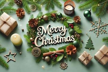 Creation and decoration of the text 'Merry Christmas' with red and green theme