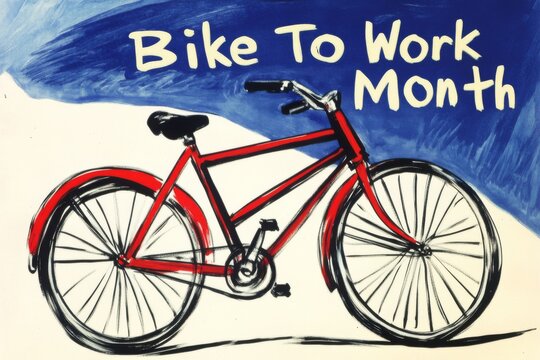 Сoncept of Bike To Work Month. Template for background, banner, card, poster with text inscription.
