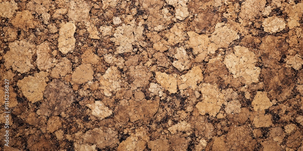 Poster detailed extreme macro shot highlighting the intricate structure of cork board material, showcasing 