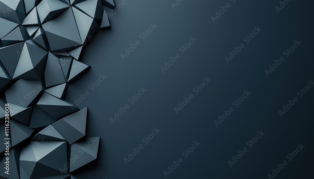 Poster a modern, abstract design featuring geometric shapes in dark tones, creating a sleek and sophisticat