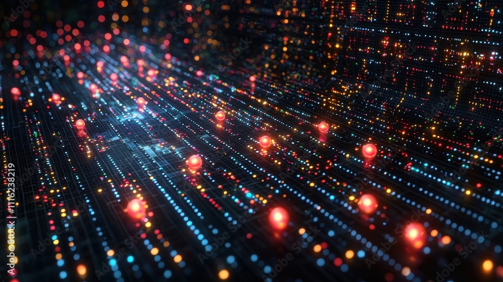 Aufkleber abstract background with colorful lights and digital particles in motion