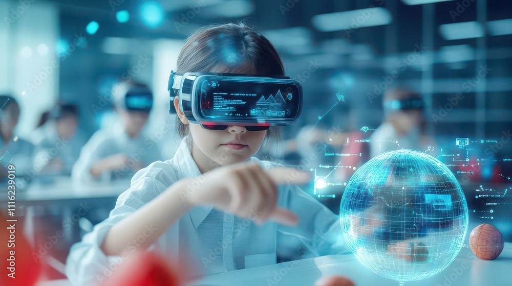 Aufkleber a futuristic interactive classroom where students use wearable ar devices to explore immersive 3d wo