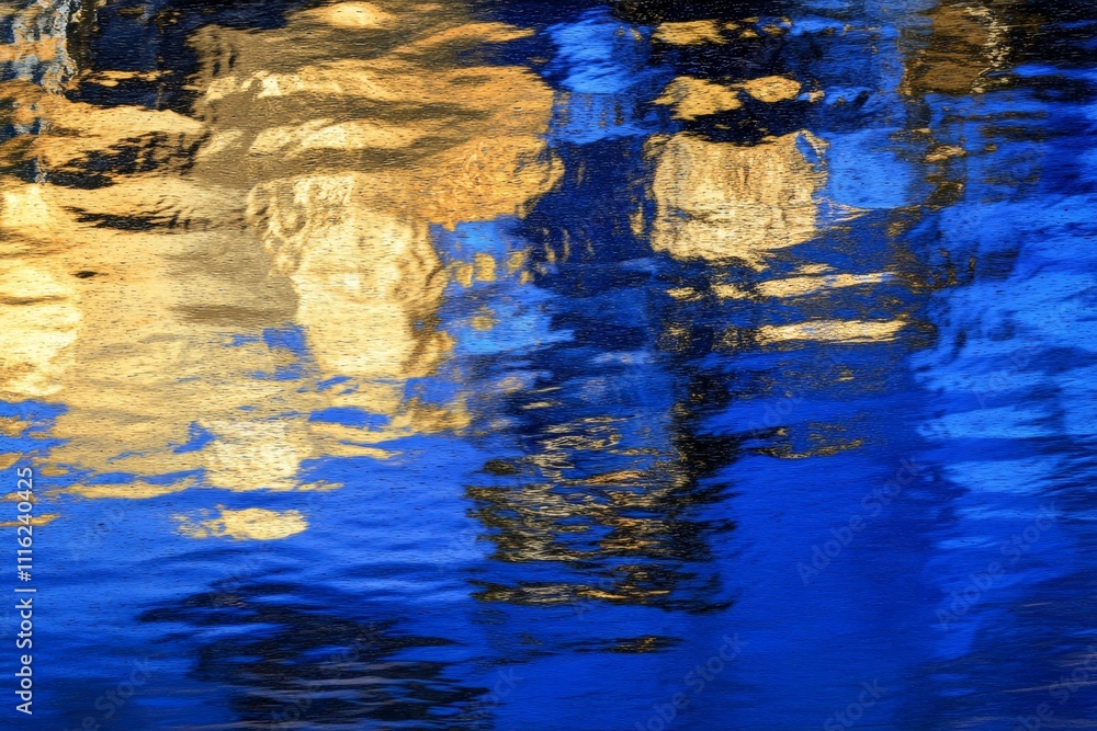 Poster abstract reflection of light and color on water surface creating a beautiful blend of blue and gold 