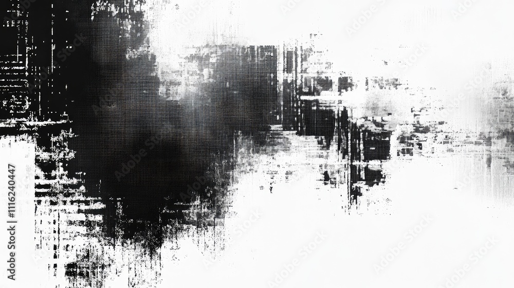 Poster a faded pixel overlay texture in monochrome, creating a vintage, worn-out effect as if printed on ol