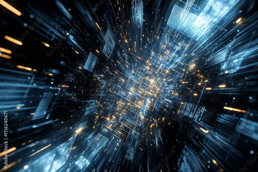 Aufkleber abstract representation of data streaming with glowing particles and lines creating a cosmic digital