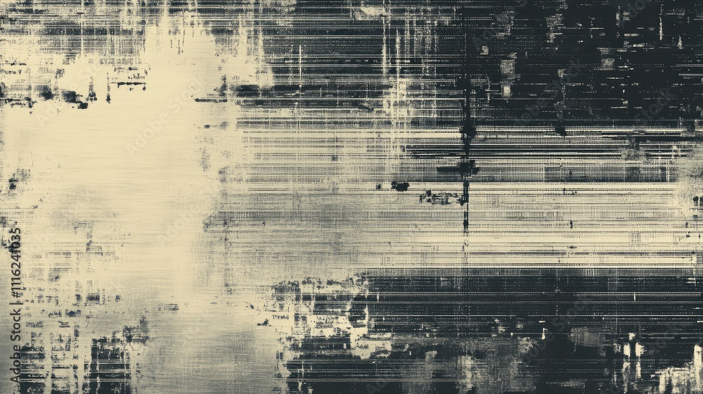 Poster a faded pixel overlay texture in monochrome, creating a vintage, worn-out effect as if printed on ol