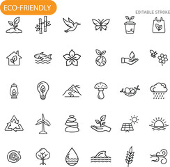 EcoFriendly Icons Nature, Sustainability, and Renewable Energy Symbols