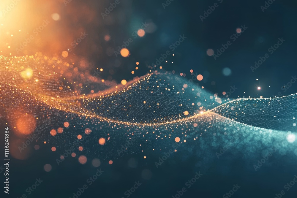 Poster abstract wave of light particles with sparkling effects creating a dreamy atmosphere in a blend of w