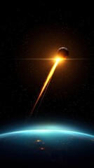 A space shot of a comet crashing into a planet