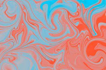 Abstract background of red and blue color from twirling waves. Background for design. Marble ink colorful. Can be used for background or wallpaper. Good for design or logo background or backdrop.