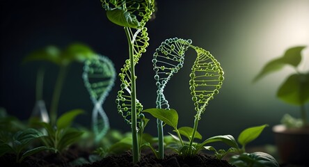 Checkup and research Plant DNA gene biotechnology biology or genetic cells, futuristic chromosome molecule, DNA structure concept
