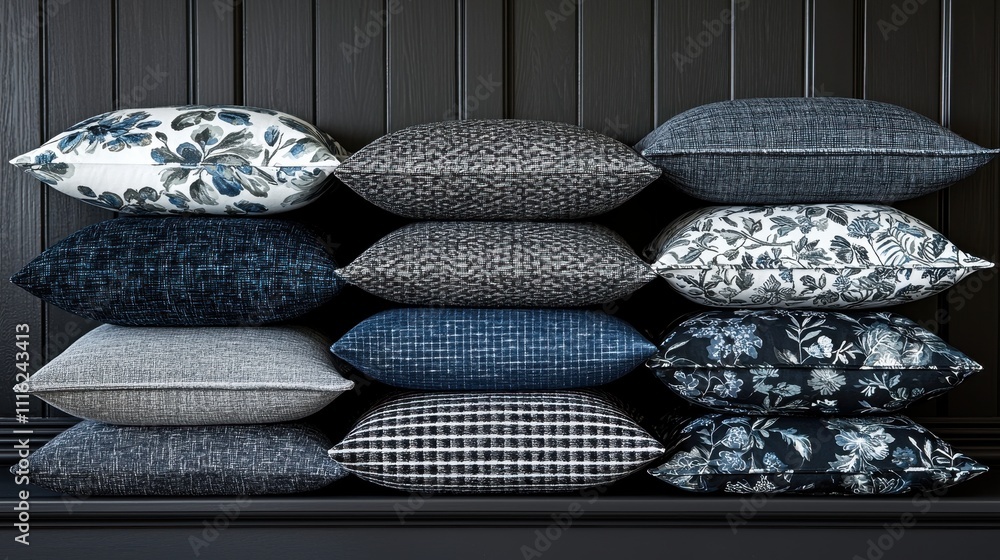 Poster elegant collection of decorative pillows in various textures and patterns