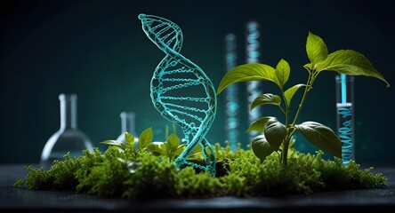 Checkup and research Plant DNA gene biotechnology biology or genetic cells, futuristic chromosome molecule, DNA structure concept