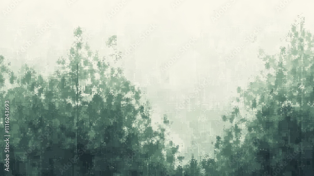Poster a gentle, low-contrast muted pixel pattern, transitioning between soft green and gray pixels for a q