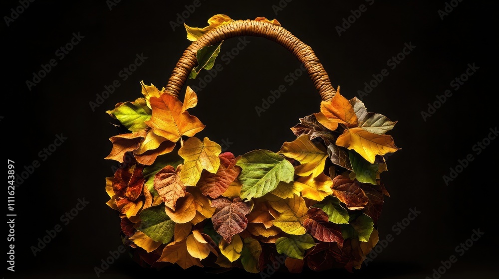 Poster a symbolic rendering of leaves forming into the shape of a handbag